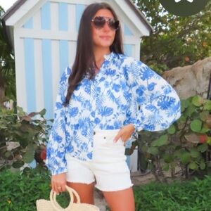 Flying Tomato Blue and White Floral Blouse